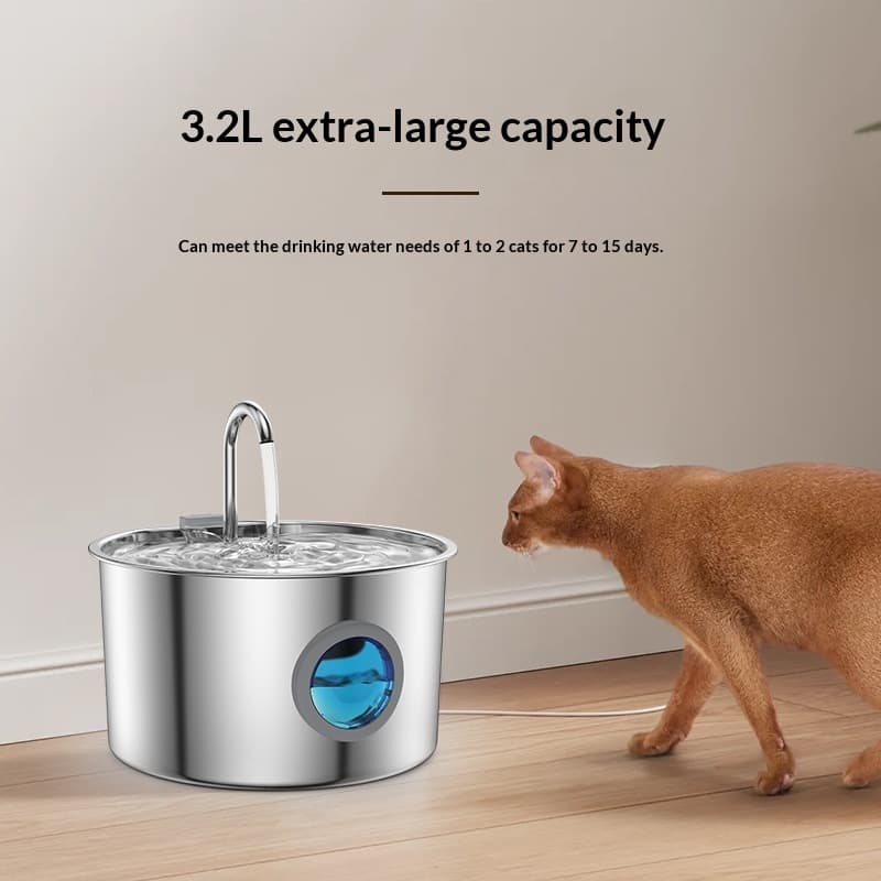Stainless Steel Pet Water Fountain — 2L Recirculating