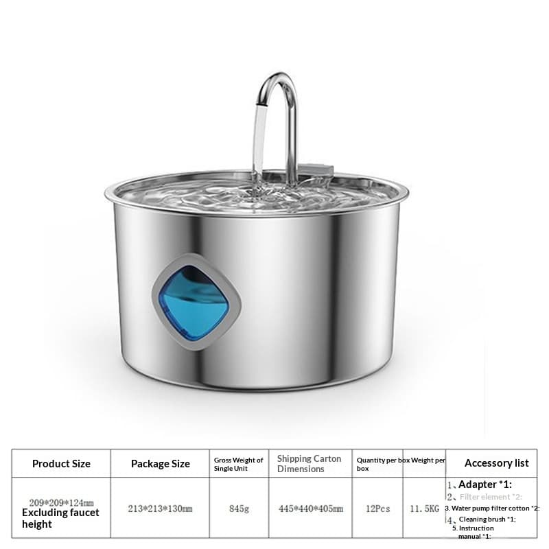 Stainless Steel Pet Water Fountain — 2L Recirculating — photo 5